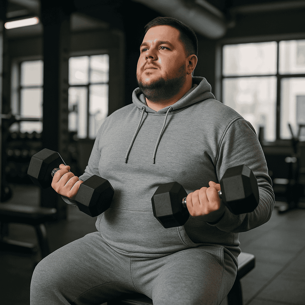 man gymmar med hantlar