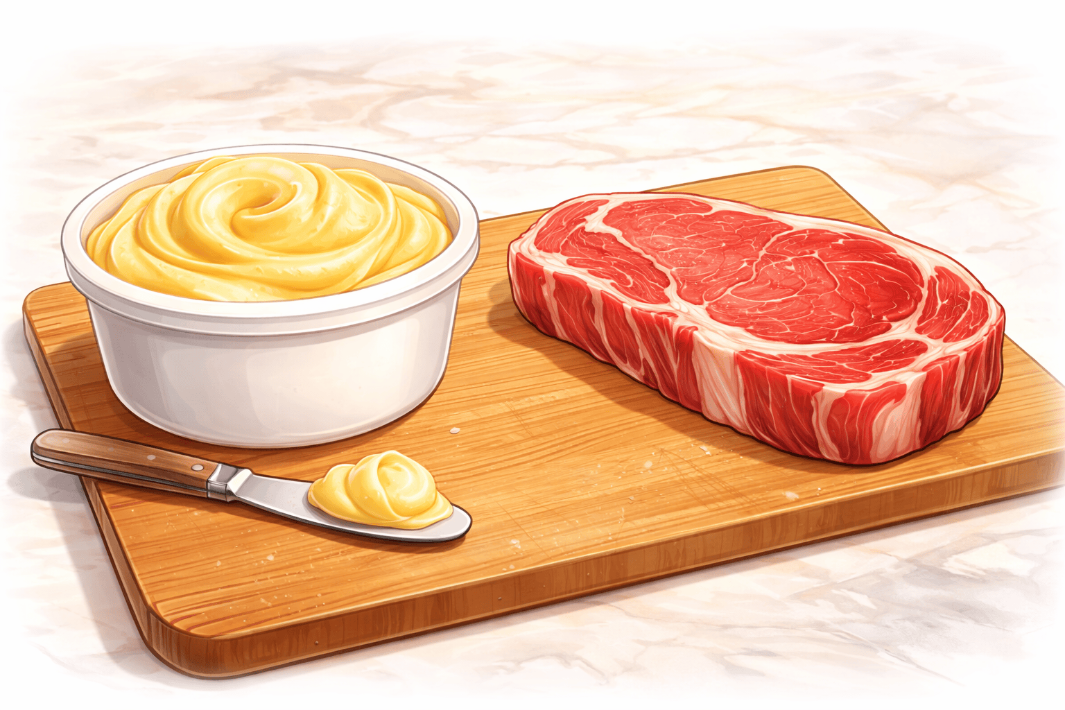smör och kött på en skärbräda